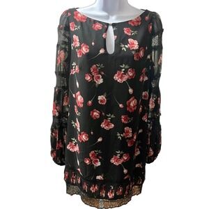 Whbm White House Black Market Black Floral Mini Short Dress women's Size 4